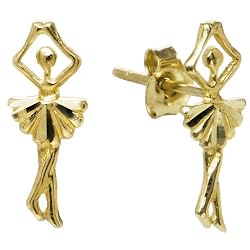 14k Yellow Gold Ballerina Stud Earrings