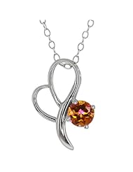 0.55 Ct Round 5mm Ecstasy Topaz Heart Shape Sterling Silver Pendant W/ 18" Chain