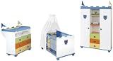 Pinolino 101670G - Kinderzimmer Ritter Artus gro&szlig;, 3-teilig mit Kinderbett, Wickelkommode und 2-t&uuml;rigem Kleiderschrank mit 3 Schubf&auml;chern (ohne Textilien)