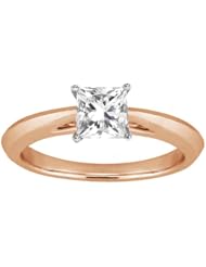 0.80 Ct Princess H/I SI1/SI2 Diamond 14K Rose Gold Ring