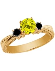 1.04 Ct Round Canary and Black Diamond 18K Yellow Gold 3-Stone Ring