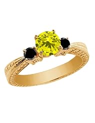 1.04 Ct Canary and Black Diamond 925 Yellow Gold Plated Silver 3-Stone Ring