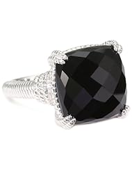 Judith Ripka "Giftables" All Sterling Silver Black Cushion Stone Ring
