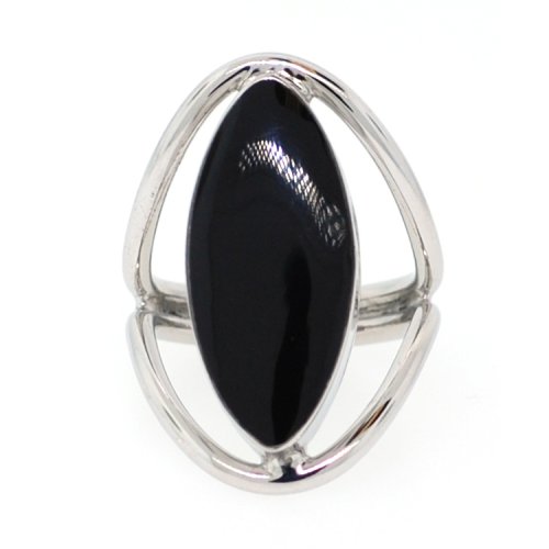 Sterling Silver Marquise-Shaped Onyx Inlay Ring, Size 7