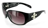 Fleur-de-Lis Luxurious High Fashion Sunglasses Adorned with Swarovski Crystals and Flower Embellishment for Modern, Youthful Women. (Black/Silver w/ Smoke Lens)