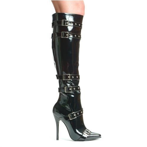 Deals 5 Inch Sexy High Heel Boot Single Sole Knee High Boot With Buckles And Inner Zipper Size: 9 Colors: BlackPatent