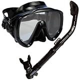 PROMATE Snorkeling Scuba Dive Mask Dry Snorkel Gear Set - BkBk