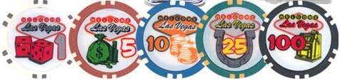 50 Welcome to Las Vegas Clay Poker Chips, Choose from 5 colors or denominations