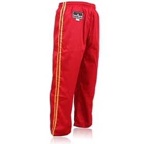 Karate Trouser for Martial Arts Boxing Training Pants Kung Fu GI Suits Kick Boxing Training Equipment Poly Cotton Red with Golden Strips 170 cm