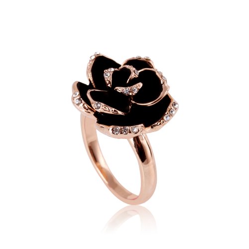 Fashion Plaza Christmas Gift Rose Gold Base Black Flower Ring R340
