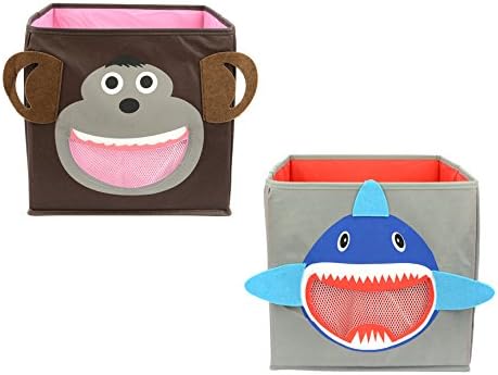 Shark and Monkey Themed Storage Cubes for Children by Harbor Creek - Eliminate Clutter - Kids Closet Organizers are Ideal for Baby or Toddler Clothes, Toys, Games and Books (2-Pack, Shark and Monkey)