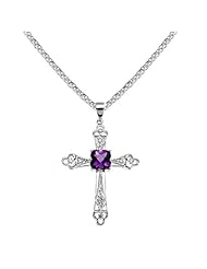 14k White Gold Clover Shaped Amethyst and Diamond Cross Pendant