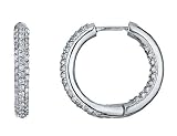 Diamond Hoop In and Out Pave Earrings 1.12 Carat (ctw) in 14K White Gold
