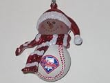 PHILADELPHIA PHILLIES 2.5 Striped Snowman with Scarf Home Run Baseball CHRISTMAS ORNAMENT
