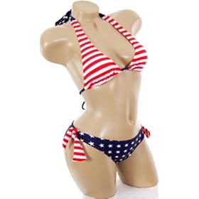 Sexy Bathing Suit American Flag Swimsuit 2pc Patriotic Adjustable Triangle Top Faux Tie Side Bottom