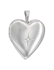 Sterling Silver Diamond Heart Locket Necklace 3/4 inch