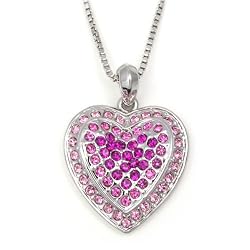 Beautiful Pink Austrian Crystal Heart Fashion Necklace 16"