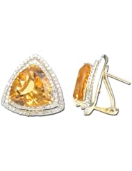 14K Yellow Gold 21.04ct Life Enjoyment Diamond & Trillion Citrine Stud Earrings