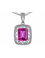 Tommaso Design(tm) Emerald Cut Created Pink Sapphire Pendant in 10 kt White Gold