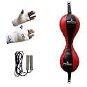 Quality rexion Double End Speedball Punching Ball & Straps Punching Ball Boxing Red / Black with Genuine Leather Skipping Rope Wooden Handles & foam padded Poly Cotton Inner Gloves Elasticated White Medium