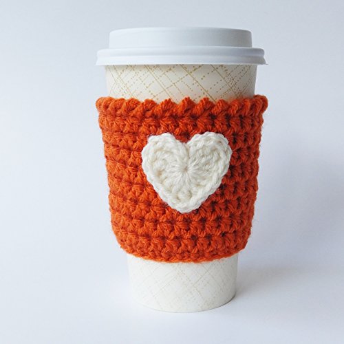 Pumpkin Spice Latte Cozy, Crochet Coffee Sleeve, Heart Coffee Cozy, Latte Cozy, Pumpkin Cup Cozy