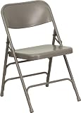 4 Pack - HERCULES Series Premium Curved Triple Braced & Quad Hinged Grey Metal Folding Chair