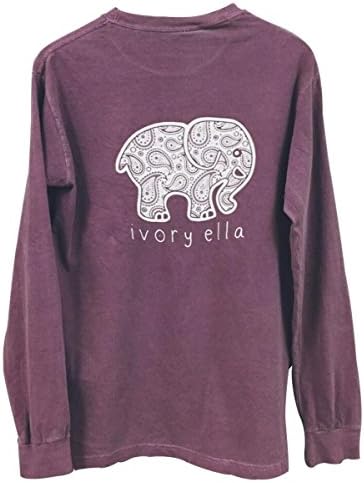 CollTIE Women Long Sleeve Crew Neck Cotton Shirt Elephant Print Pocket Top Purple Large