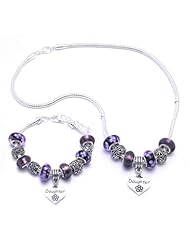 Daughter Dangle Charm Bracelet and Necklace Gift Set Girls Pandora Style