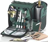 Picnic Time Malibu Shoulder Pack w/ Deluxe Picnic Service For 2 (Hunter Green)