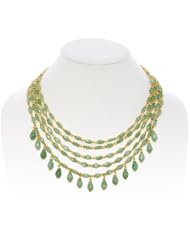 Rachel Reinhardt "Nicole" 14k Gold Plated Five Strand Necklace with Green Adventurine Beads and Teardrop Dangles