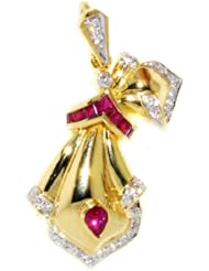 Natural Diamond Ruby Brooch/Pendant Gemstone 18K Yellow Gold [I_015]