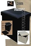 Collapsible Faux Leather Storage Ottoman (Black)