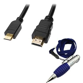 GTMax 25FT Mini HDMI With Ethernet Cable + Pen with Neckstrap Lanyard for Nikon Digital SLR D90, D7000, D3100, D5100; Canon Digital SLR EOS 7D, EOS 60D, EOS 550D, EOS 600D, EOS 50D, EOS 500D; Sony Interchangeable Lens NEX-5, NEX-3, Digital SLR A55