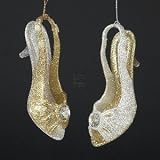 4 75 ACRYLIC GOLD & SILVER HIGH-HEELEED SHOE ORNAMENT, SET OF 2 ASSORTED - Christmas Ornament