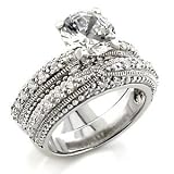 Bague femme Sana Duo solitaire + alliance couleur argent - Oxyde de zirconium