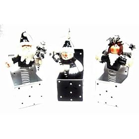 Set of 3 Black and White Jack in the Box Christmas Ornaments Decorations