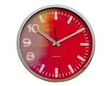 Present Time Karlsson wall clock diameter 30cm stainless steel case holographic design in red with numbers and station style
