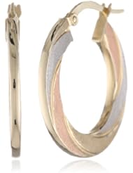 Italian 14k Tri-Color 15mm Round Yellow, Rose and White Hoop Earrings