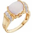 0.16 Ct.T.W. Sparkling Round Cut Diamonds, 0.14 Ct.T.W. Round Cut Pink Tourmaline, 10 mm x 8 mm Cushion Cut Cabochon Opal, 14Kt. Gold Ring