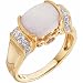 0.16 Ct.T.W. Sparkling Round Cut Diamonds, 0.14 Ct.T.W. Round Cut Pink Tourmaline, 10 mm x 8 mm Cushion Cut Cabochon Opal, 14Kt. Gold Ring