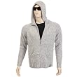 Thug or Angel Men's Jet Black collection, knitted grey-marl/tweed hooded zip-up cardigan. JBLK33895