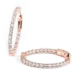 Oval Rose Gold Plated 'Lock-It' Silver Hoop Earrings With Cubic Zirconia Stones And A Locking Clasp. Earrings Are 2mm In Thickness, And 24mm In Diameter.