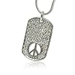 Peace Symbol White Gold Plated Crystal Stud Dog Tag Pendant Necklace Fashion Jewelry
