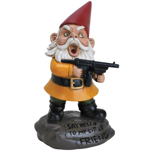 Angry Garden Gnome Figure – Funny Machine Gun Toting Yard Art Statue