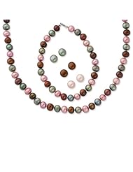 Sterling Silver Freshwater Cultured Pearl 18in Necklace 7.25in 3 Piece Bracelet
