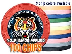 Custom Poker Chips: Put your image, Promotional Logo, or Design on a chip - 100 Full Color Authentic Casino Clay poker chips