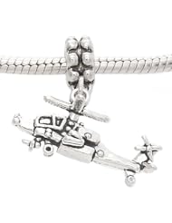 Sterling Silver Three Dimensional Apache Style Helicopter Dangle Bead Charm