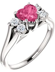 10K White Gold 6.00x6.00mm Heart Cut Pink Tourmaline and Diamond Ring -- LIFETIME WARRANTY