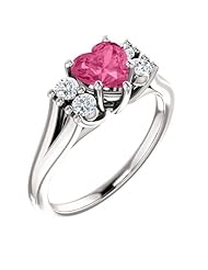14K White Gold 6.00x6.00mm Heart Cut Pink Tourmaline and Diamond Ring -- LIFETIME WARRANTY