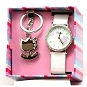 Reflex 1014311S - Montre Fille - Quartz Analogique - Bracelet et cadran blancs fleuris - Porte-clé - Boîte à cadeaux